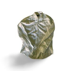 BOSS Men’s White & Light Blue Striped Button-Down Shirt • 100% Cotton